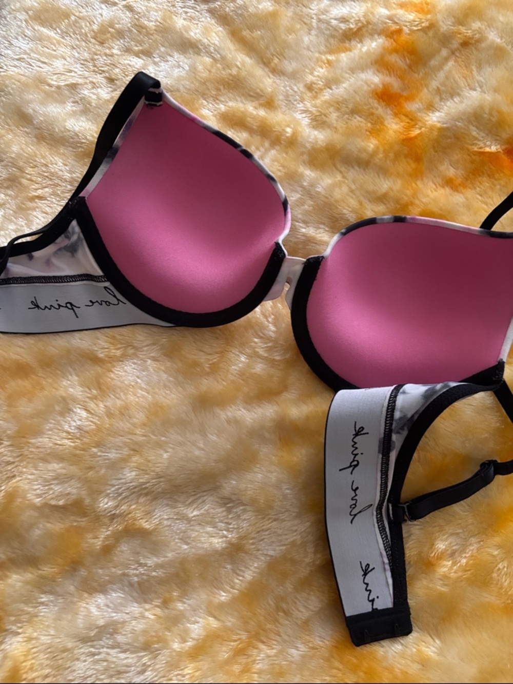 PINK Victoria's Secret Black, White & Pink Tie-Dye Push-Up Bra - Picture 3 of 7